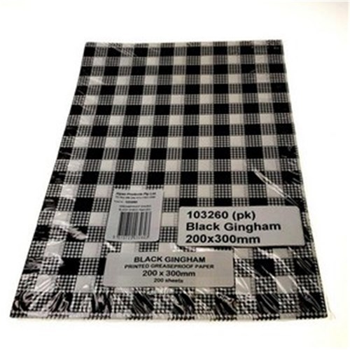 BLACK GINGHAM PRINTED GREASEPROOF PAPER 200X300MM